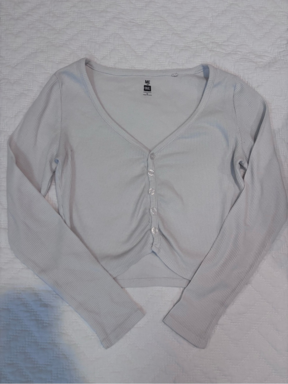 Me to We White Ribbed Henley Crop Long Sleeve